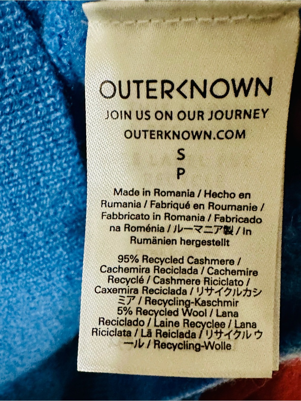 Outerknown Recycled Cashmere Waffle Knit Sweater | Bright Blue Crewneck | Size S - Picture 6 of 6